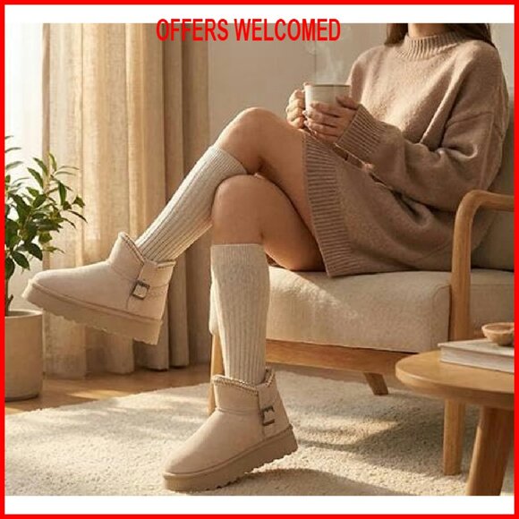 Waterproof Fur Lined Snow Boots Women's Platform Ankle Boots Winter Non-Slip - Picture 4 of 8